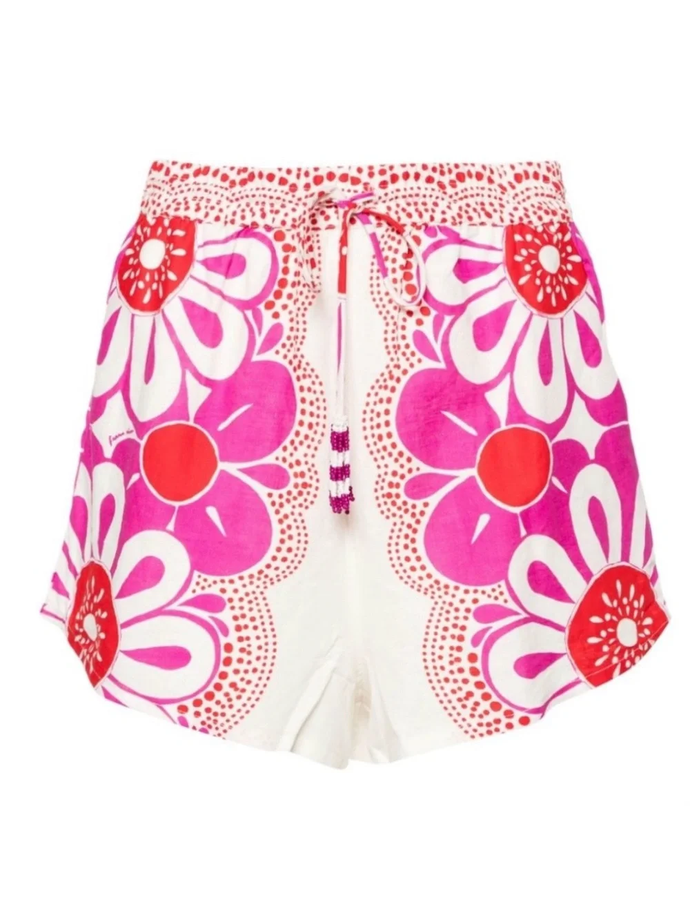 Farm Rio Maia Floral Linen Blend Beaded Tassel Shorts M